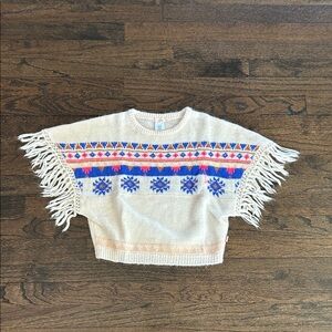 Billieblush Girls Cream Fringe Cropped Sweater with Blue & Pink Design Size 4